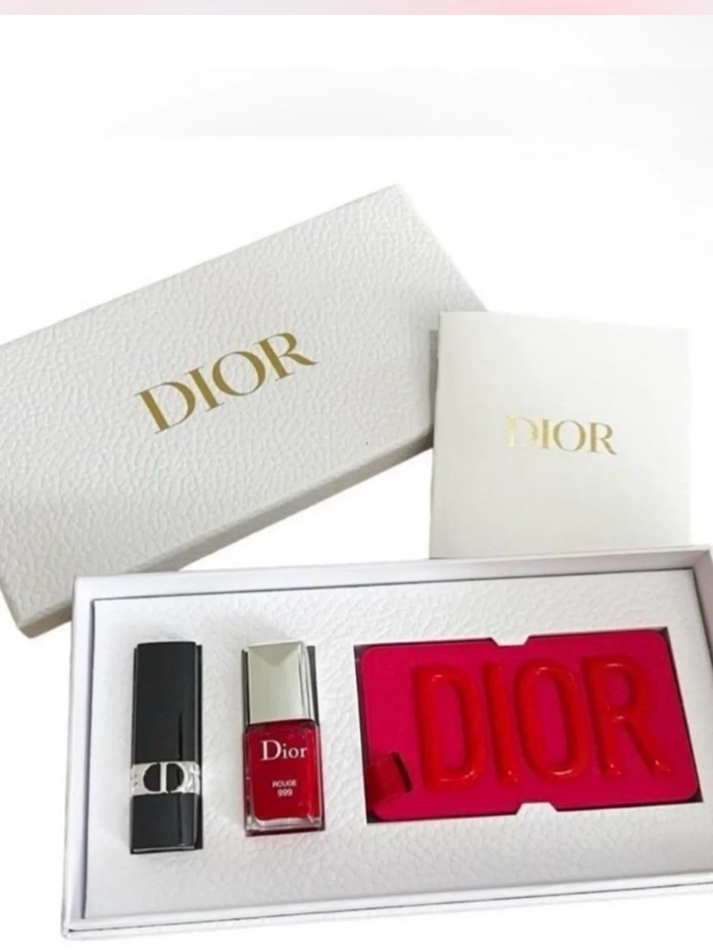 Dior - 3-Pc. Travel Set | Luggage Tag - 999 Red Satin Lipstick & Polish - NIB
